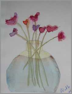006 Blomster 26 - Akvarel p papir 21 x 14 cm - Alettes Maleri (akvarel og akryl)