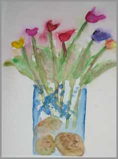 007 Blomster i vase - Akvarel p papir 24 x 17 cm - Alettes Maleri (akvarel og akryl)