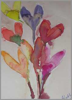 011 Flere krokus - Akvarel p papir 24 x 15 cm - Alettes Maleri (akvarel og akryl)