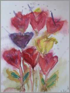 024 Blomster med stvdragere - Akvarel p papir 25 x 19 cm - Alettes Maleri (akvarel og akryl)