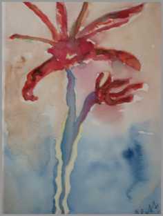 031 Strittende blomst - Akvarel p papir 30 x 20 cm - Alettes Maleri (akvarel og akryl)