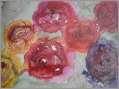 032 Forskellig-farvede rosenknopper - Akvarel p papir 29 x 38 cm - Alettes Maleri (akvarel og akryl)
