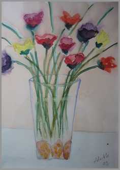 039 Blomster i vase 2 - Akvarel p papir 35 x 26 cm - Alettes Maleri (akvarel og akryl)
