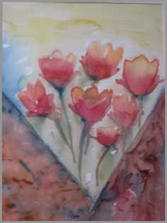 045 Blomster i trekant - Akvarel p papir 38 x 28 cm - Alettes Maleri (akvarel og akryl)