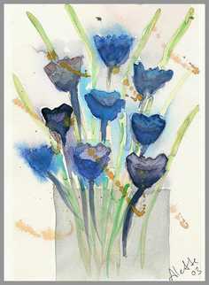 060 Bl Blomster 23 - Akvarel p papir 27 x 17 cm - Alettes Maleri (akvarel og akryl)