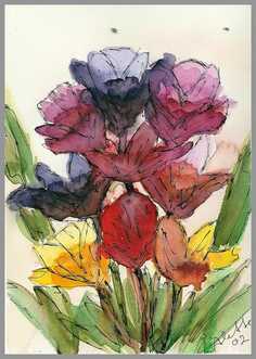 069 Hje T 4 - Akvarel p papir 27 x 17 cm - Alettes Maleri (akvarel og akryl)
