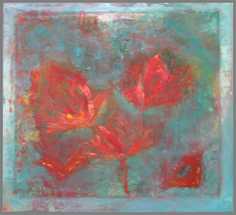 195 Blomster i grnt - Akryl p lrred 49 x 49 cm - Alettes Maleri (akvarel og akryl)